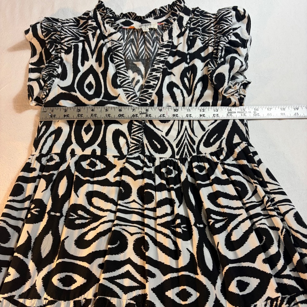 Umgee Womens Small Black White Abstract Ikat Print Tiered Ruffle Maxi Dress - Picture 5 of 7